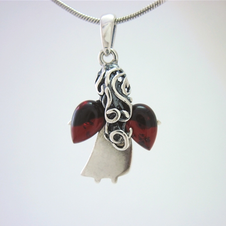 Sterling Silver Angel Pendant with Cherry Amber Wings - Click Image to Close